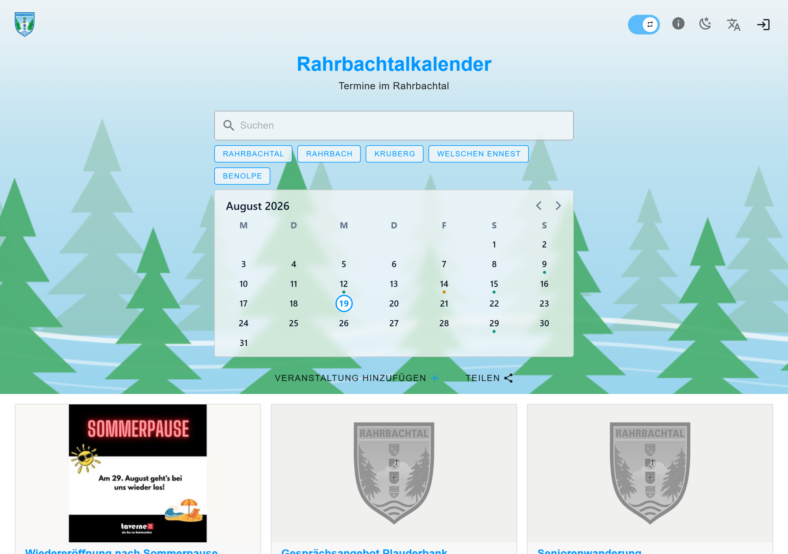 Startseite des Rahrbachtalkalenders
