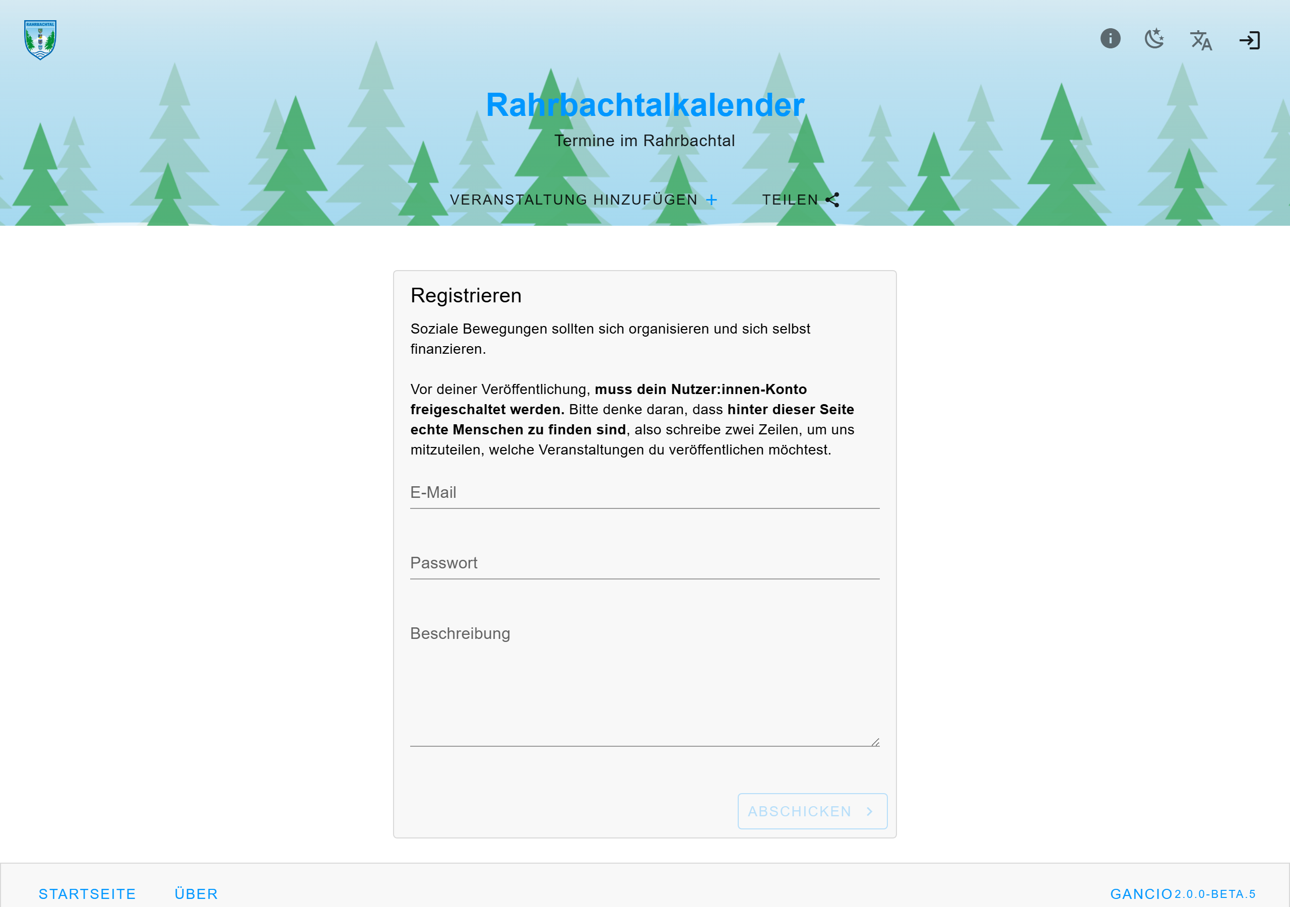 Das Formular zum Registrieren