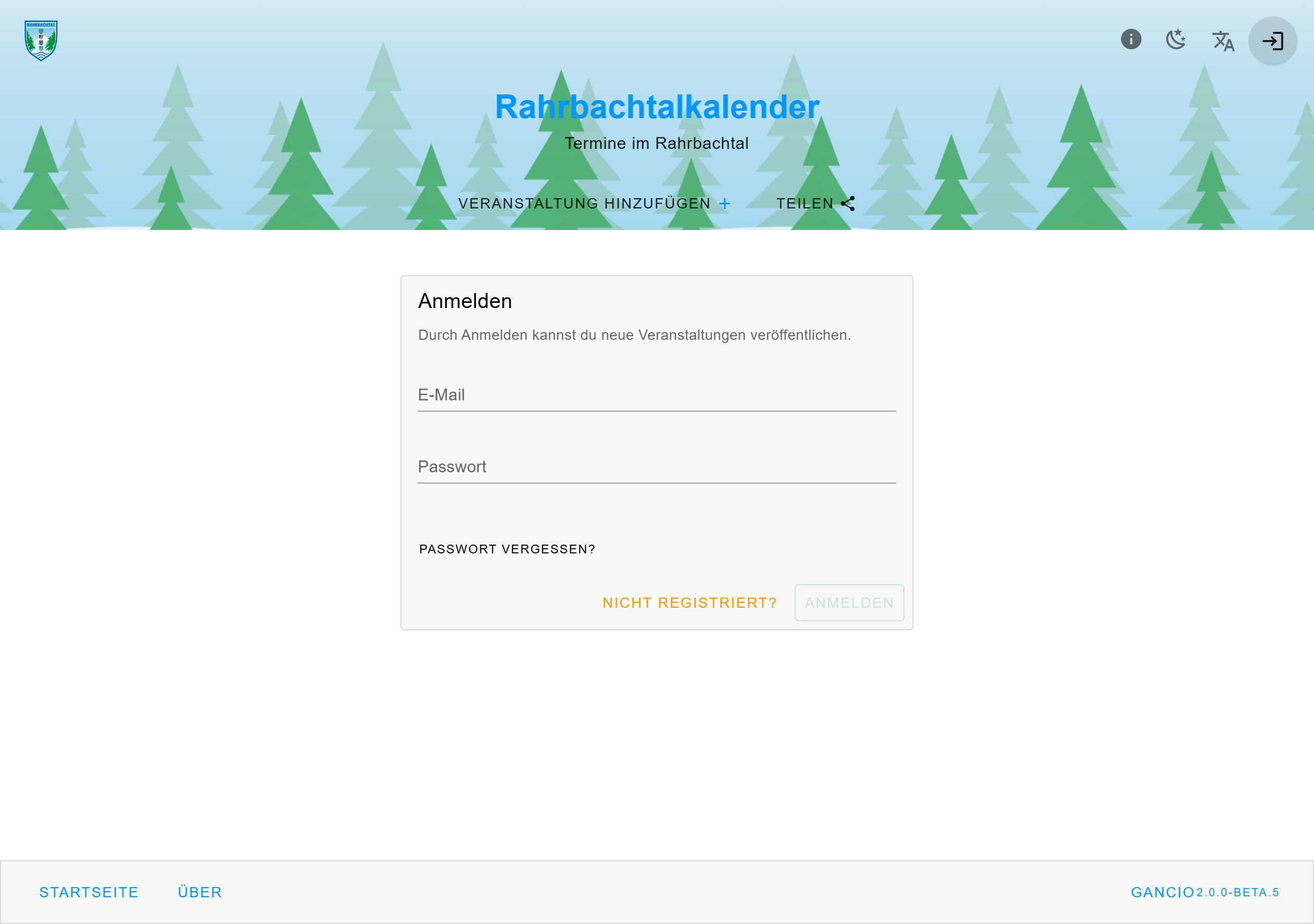 Das Formular zum Anmelden