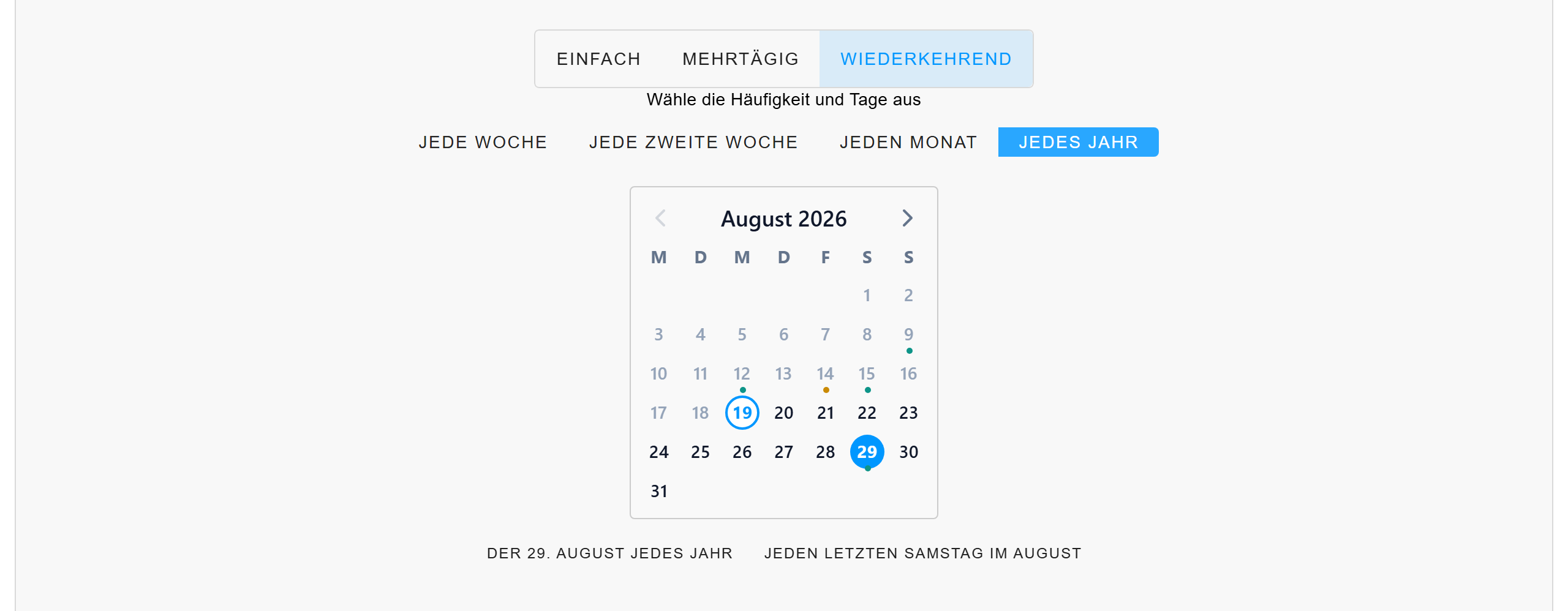 Auswahl bei jährlicher Wiederholung