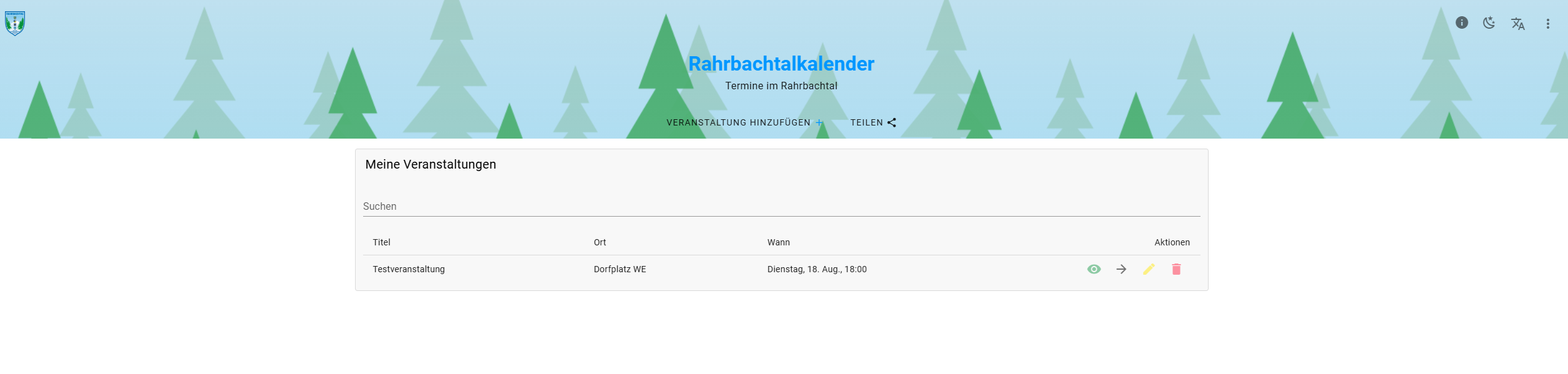 Die Liste der eigenen Veranstaltungen
